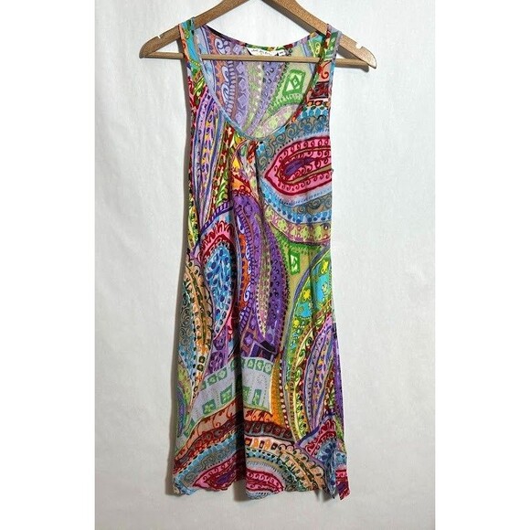 Jams World Just for Fun Dress M Paisley Quartz Colorful Watercolor Beachy Rayon - Picture 2 of 8
